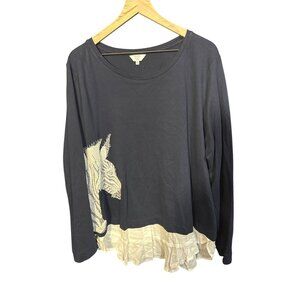 Crown & Ivy Women’s 3X Zebra Graphic Top With Ruffled‎ Hem